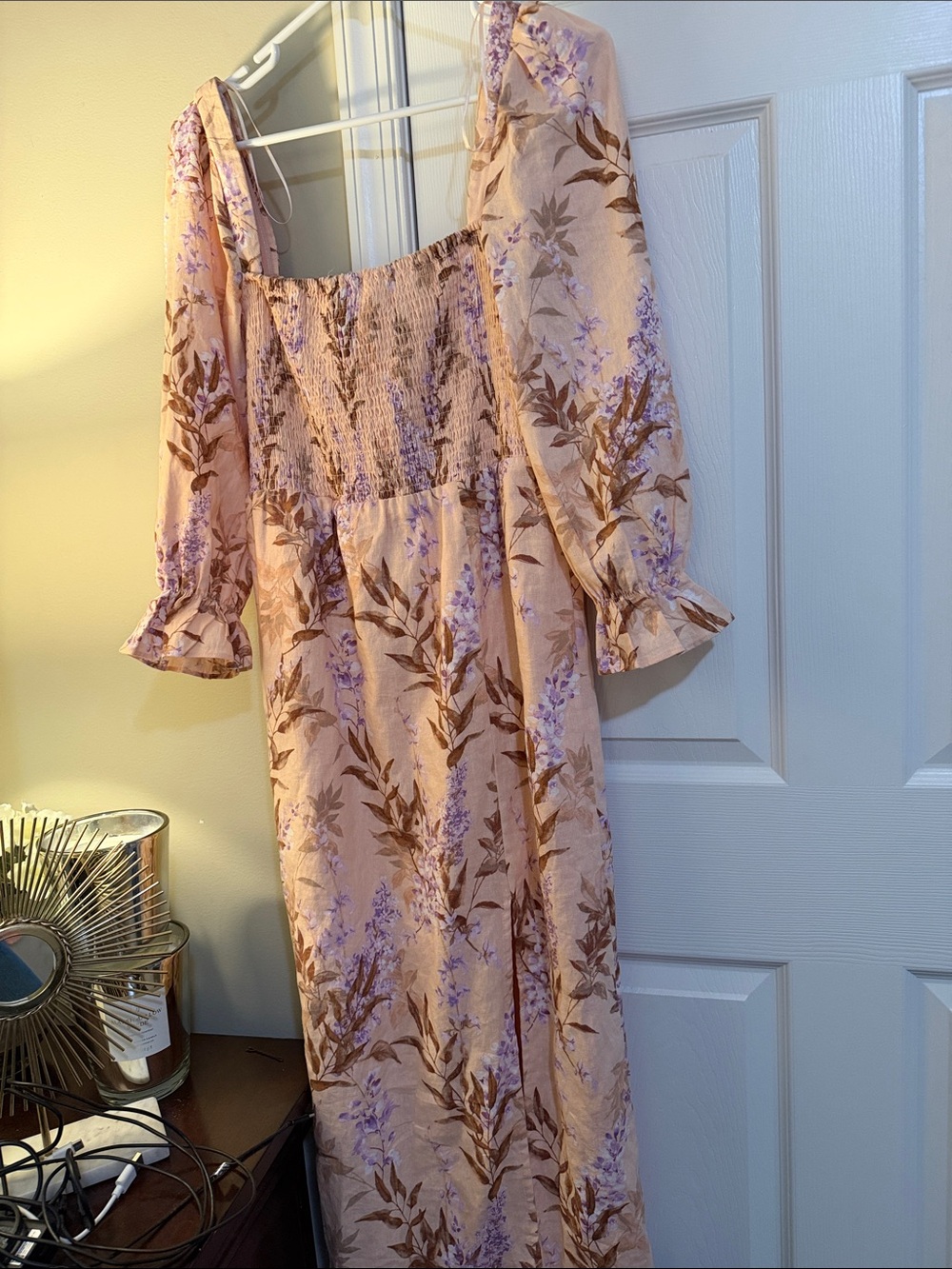 Women’s Floral Peach Puff-Sleeve Maxi Dress house of Harlow medium